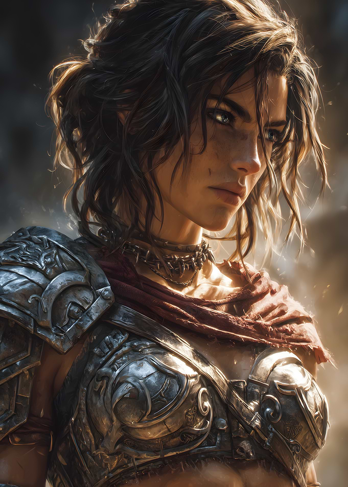 Female Warrior in Armor Portrait