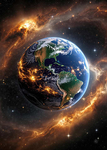 Earth from Space with Nebula