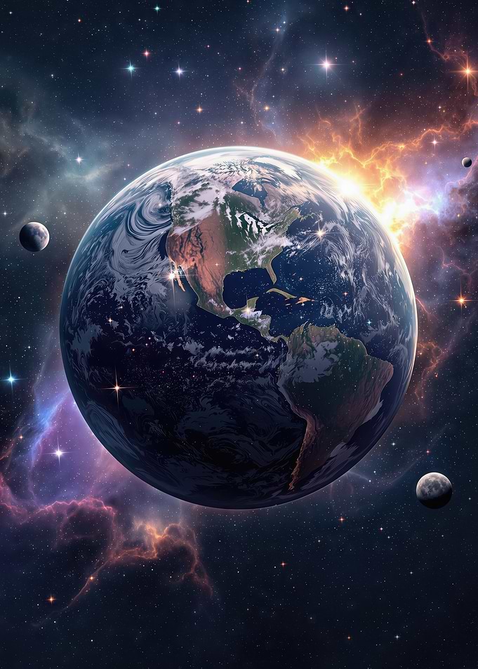 Earth in Space with Nebulae