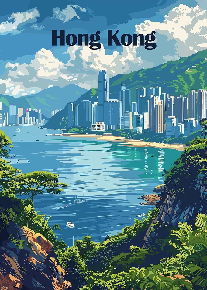 Hong Kong Cityscape Travel Poster
