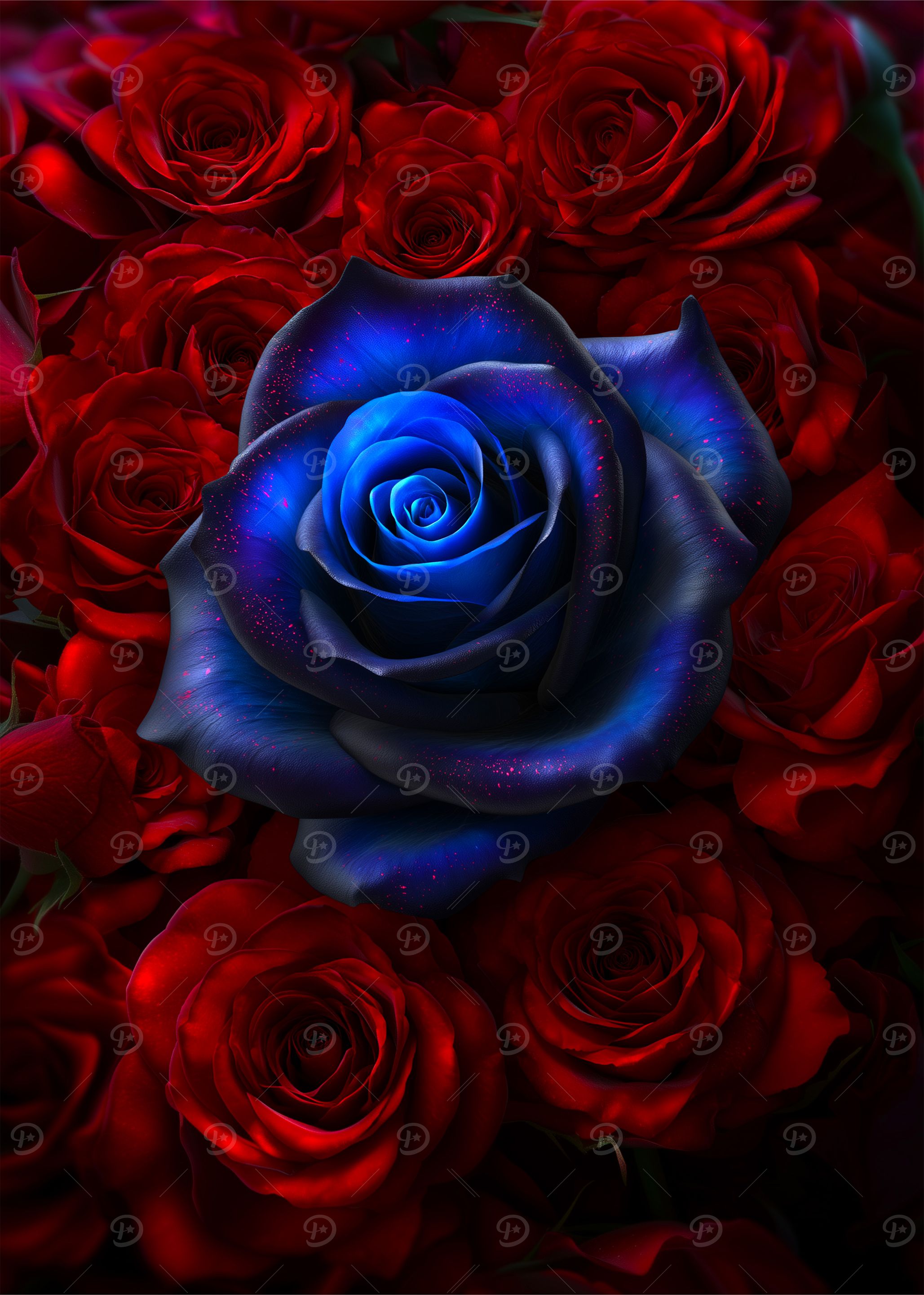 Blue Rose Among Red Roses