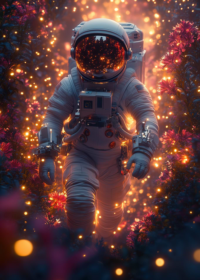 Astronaut in Floral Space Garden