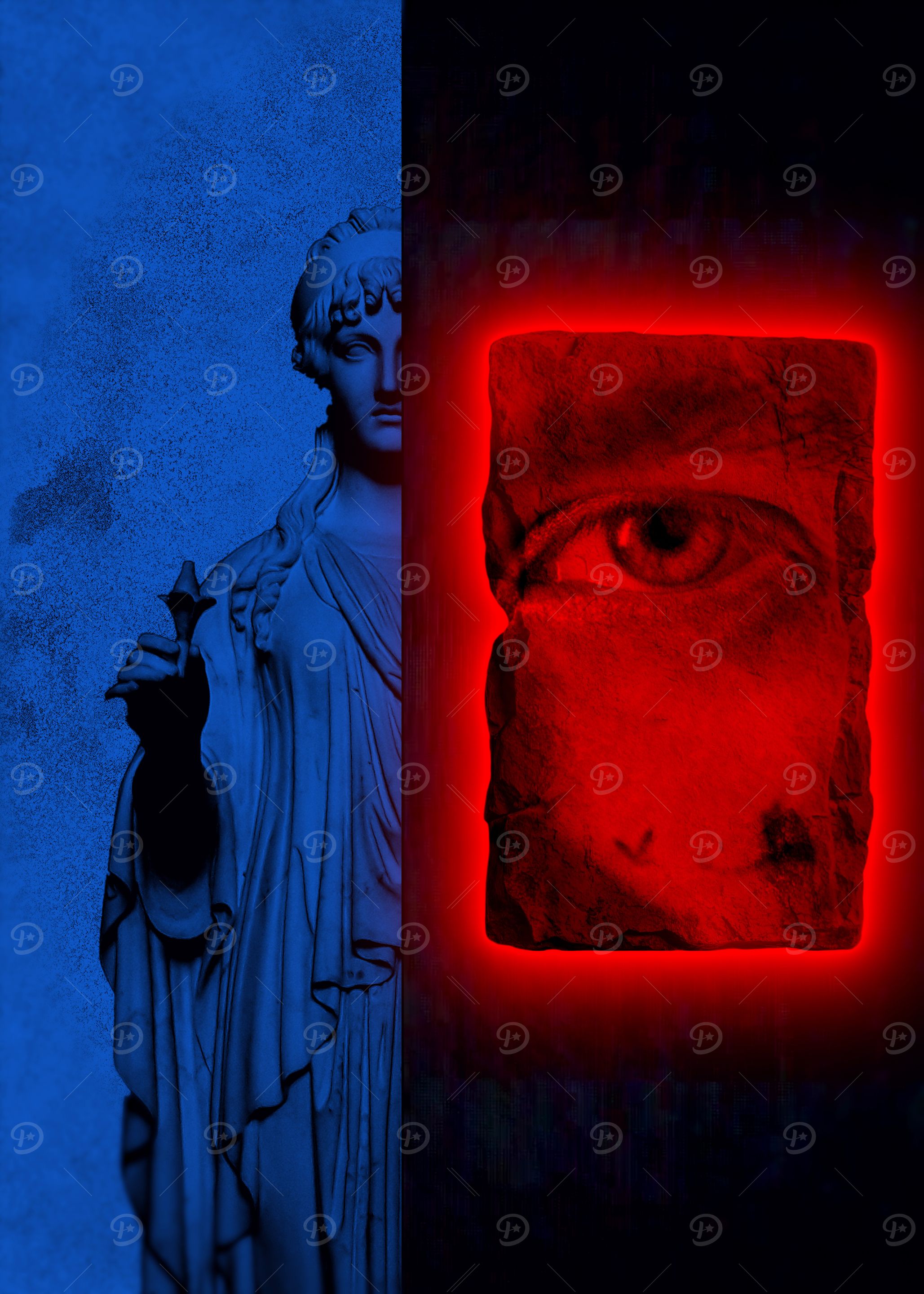 Ancient Duality Blue Goddess & Digital Eye