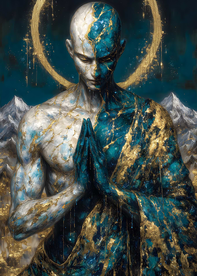 Dual-Toned Figure with Golden Halo