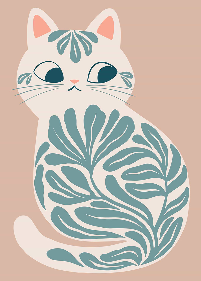 Cat Wall Art, Cat Print, Black Cat in Daisies Meadow Hand Drawn Poster, Cute Animal Pop Illustration, Aesthetic Wall Decor Home