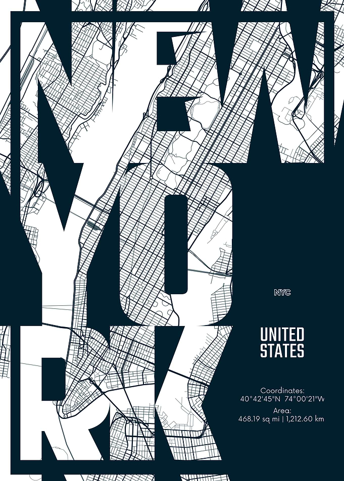New York City Map Typography