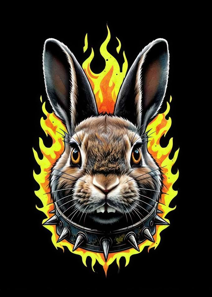 Punk Rabbit with Flames and Spikes