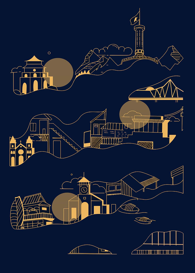 Vietnam Landmarks Line Art Illustration