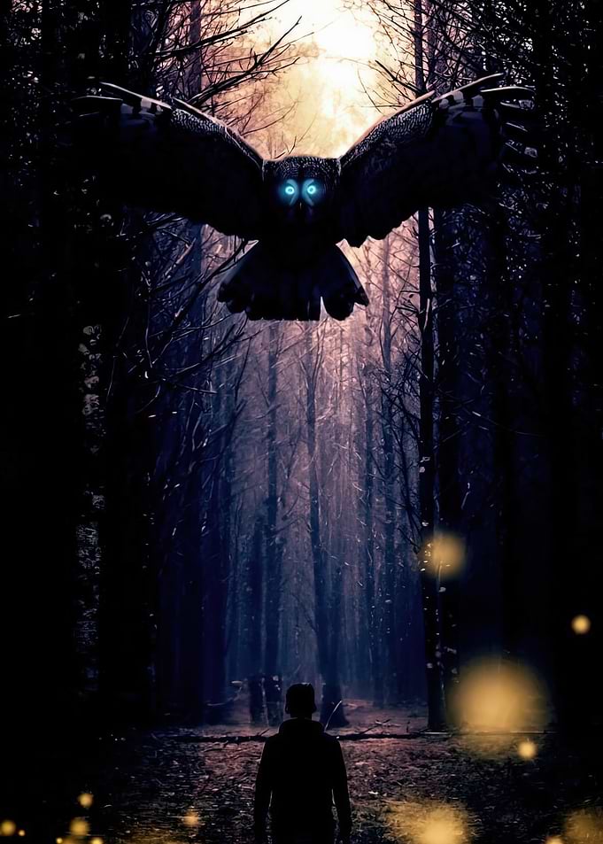 Owl in Dark Forest