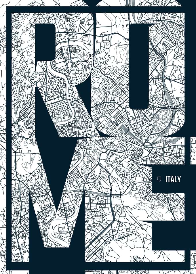 Rome Italy Map Typography Art