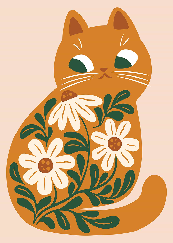 Floral Cat Illustration