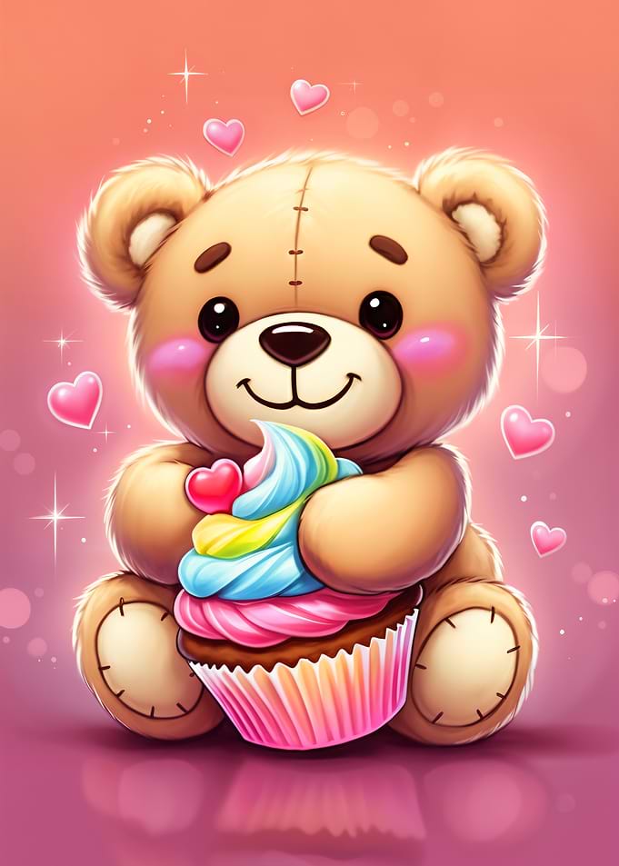 Cute Teddy Bear with Cupcake