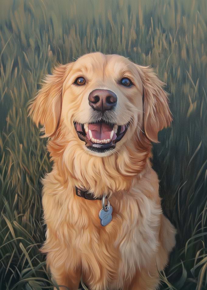 Golden Retriever Portrait in Grassy Field
