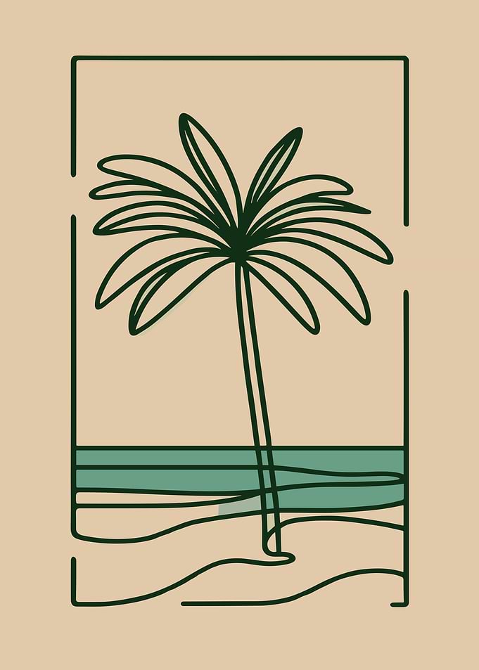 Minimalist Palm Tree Beach Illustration