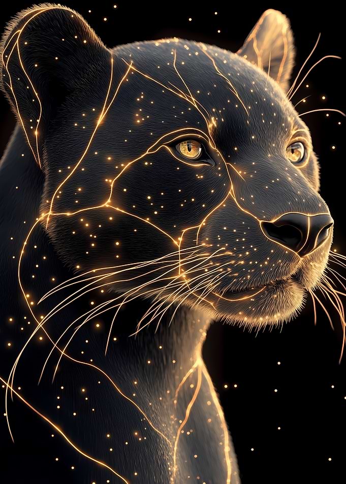 Elegant Black Panther with Golden Accents