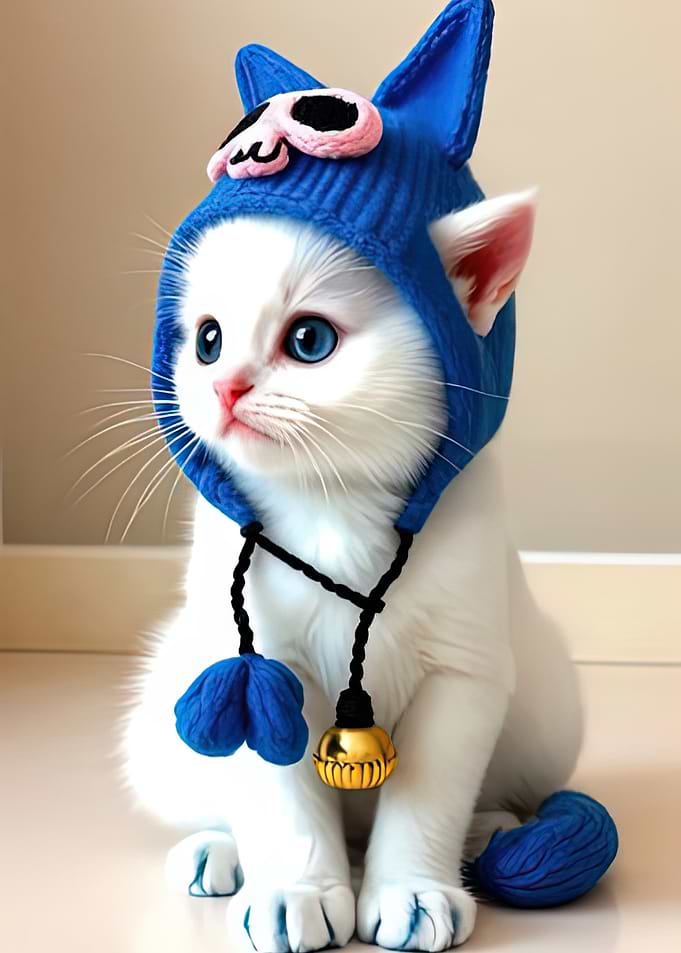 Cute Kitten in Blue Hat