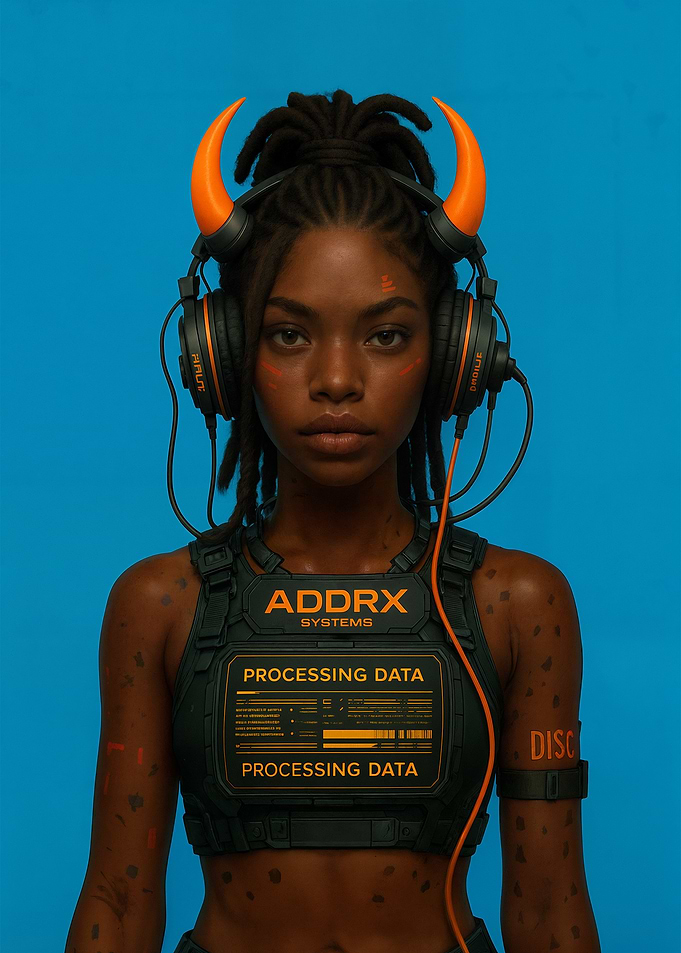 Cyberpunk Girl with Horns and Headphones