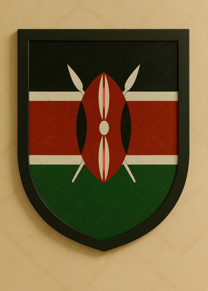 Kenyan Flag Shield with Black Frame - Marble look