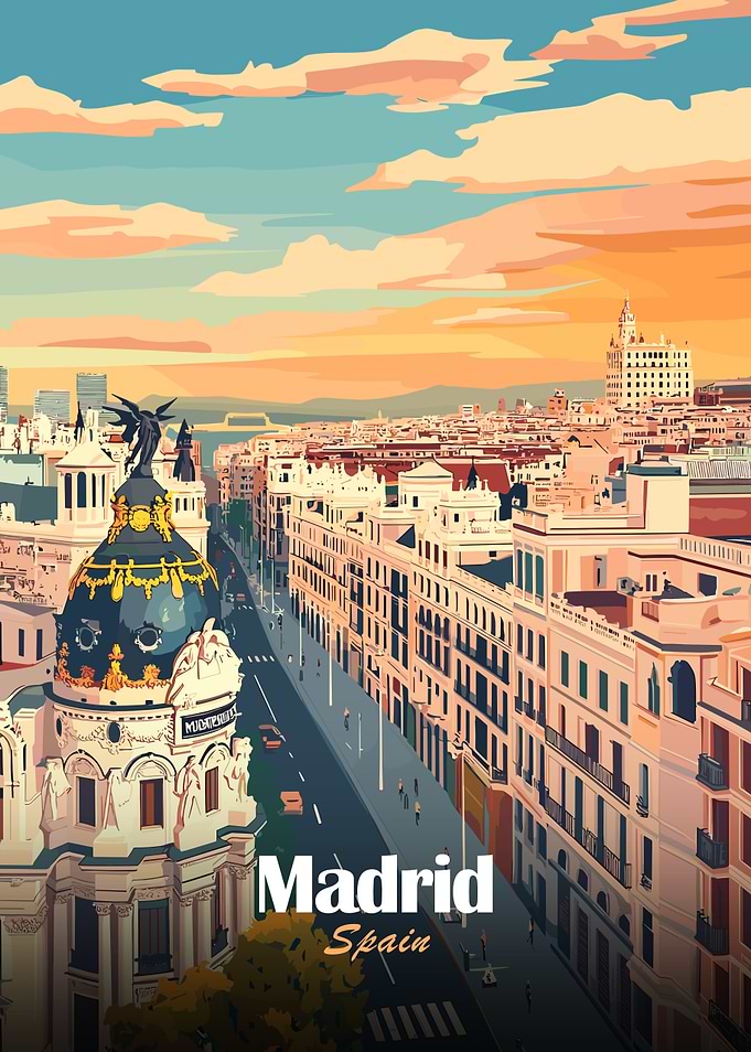 Madrid Spain Cityscape Illustration