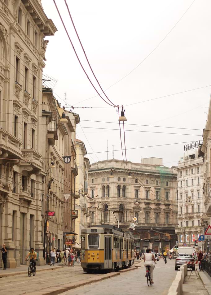Milan street with tram and buildings