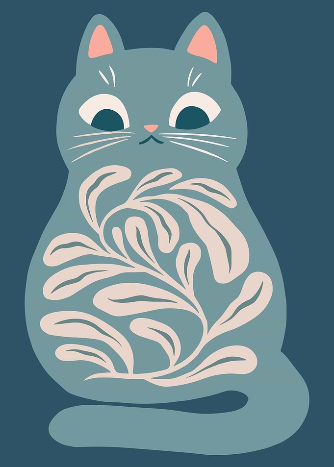 Stylized Cat with Floral Design