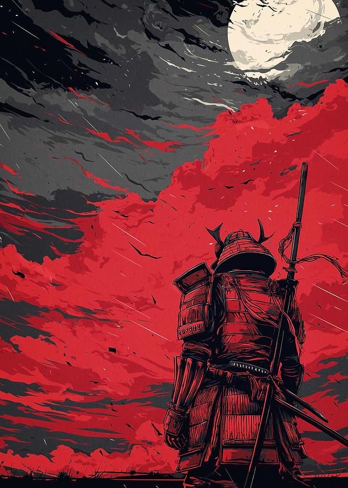 Samurai Warrior in Red Landscape