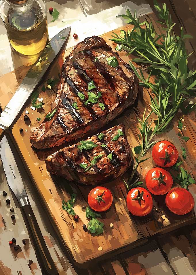 Grilled Steak with Tomatoes and Rosemary