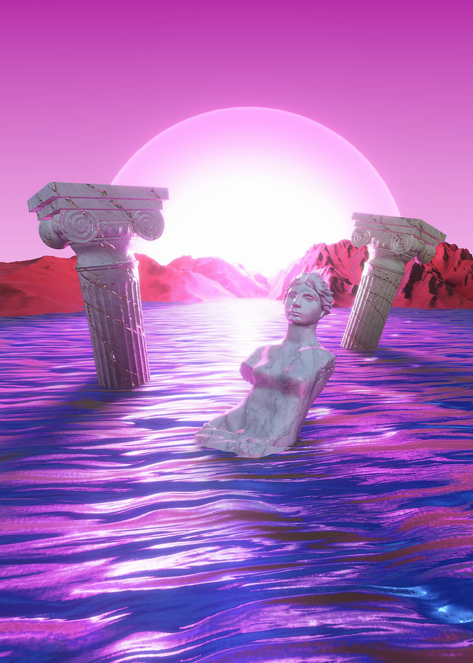 Venus de Milo in vaporwave sunset