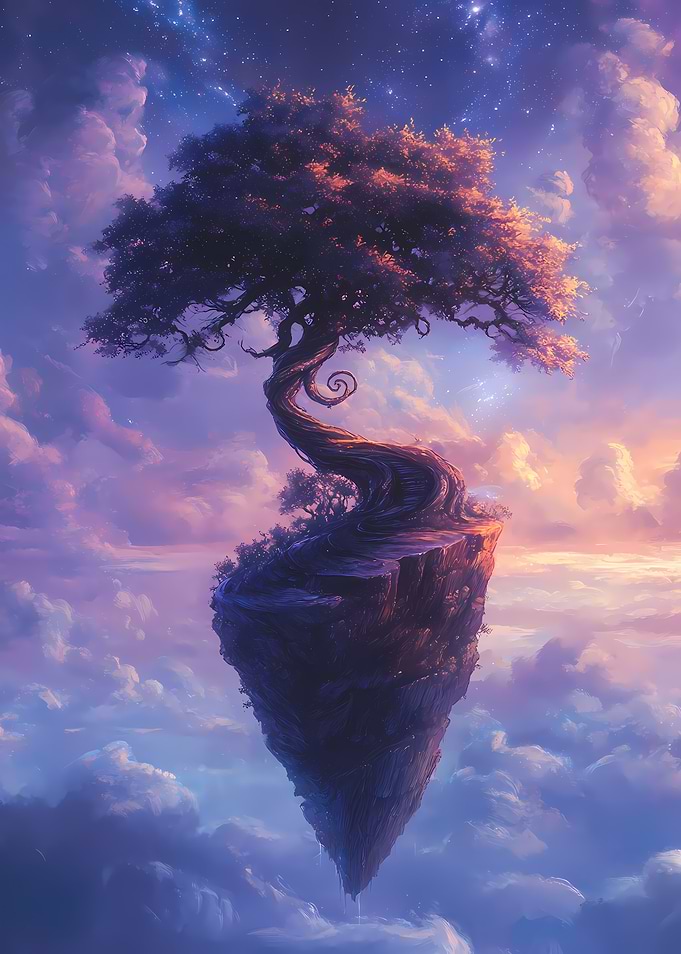 Floating Island Tree in Dreamy Sky