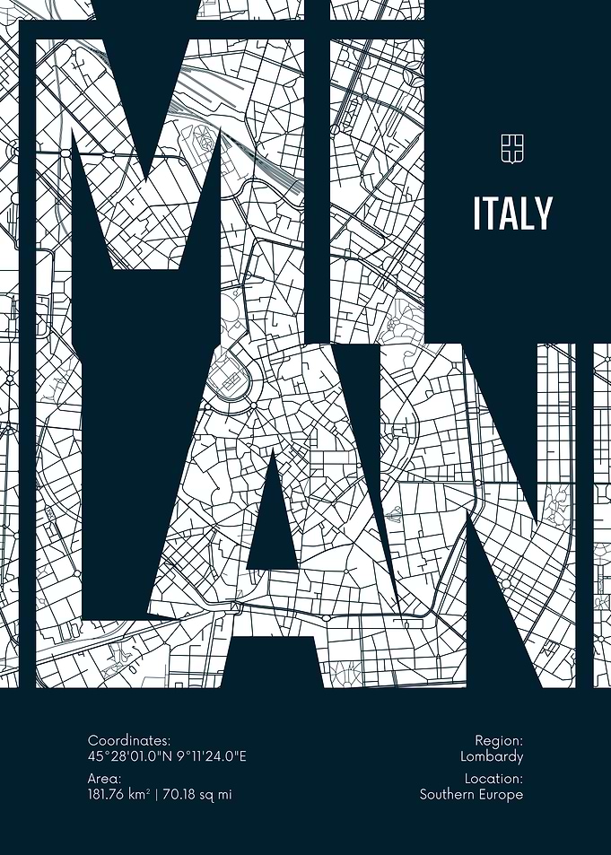 Milan Italy Map Typography Art