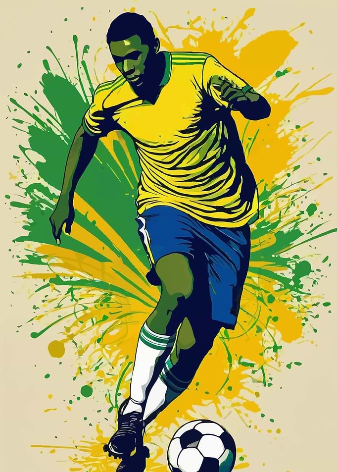 Soccer Player with Brazil Splatter Background