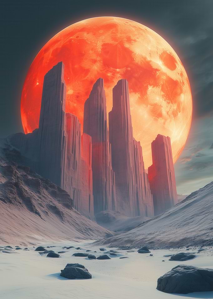 Blood Moon Over Snowy Landscape