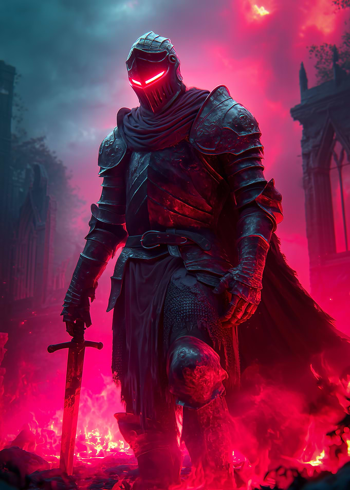 Dark Knight with Glowing Red Eyes