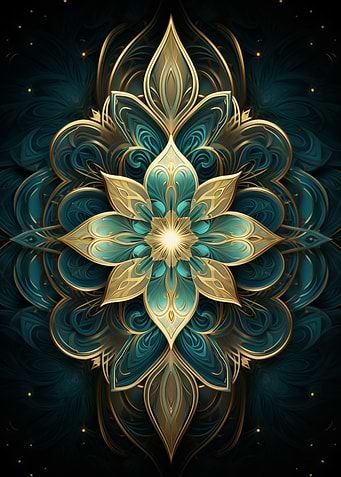 Teal and Gold Floral Mandala