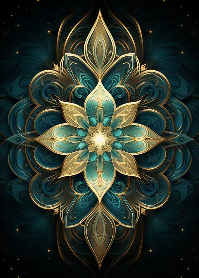Teal and Gold Floral Mandala