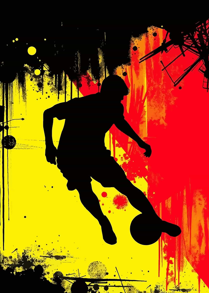 Soccer Player Silhouette with Belgium Flag Abstract Background