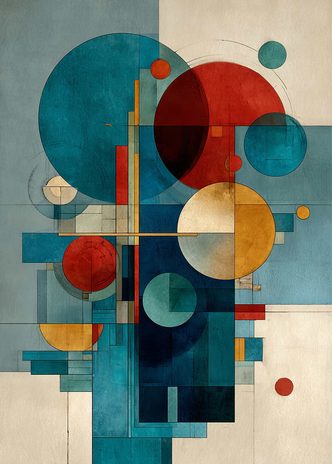Abstract Geometric Composition with Circles | Mid-Century Modern Wall Decor