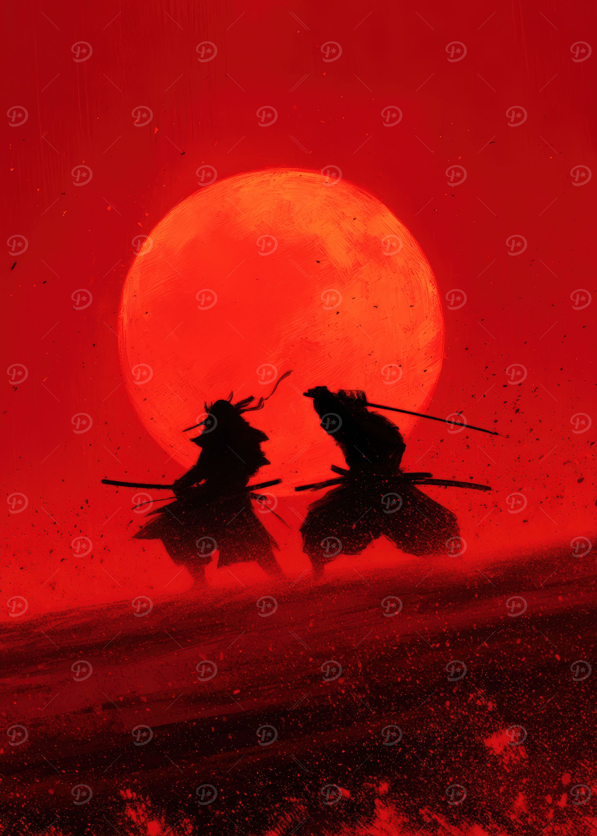 Samurai Duel Under Red Moon