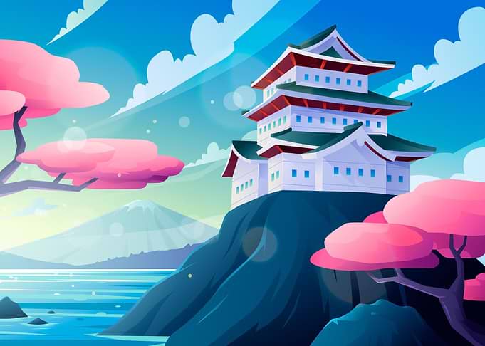 Japanese Castle with Cherry Blossoms