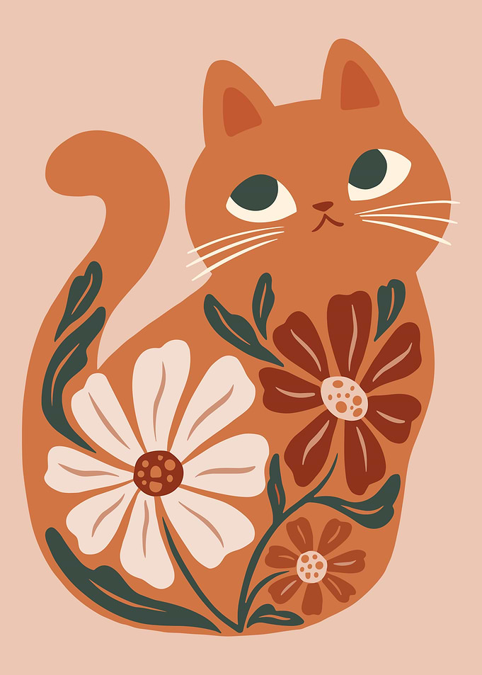 Floral Cat Illustration