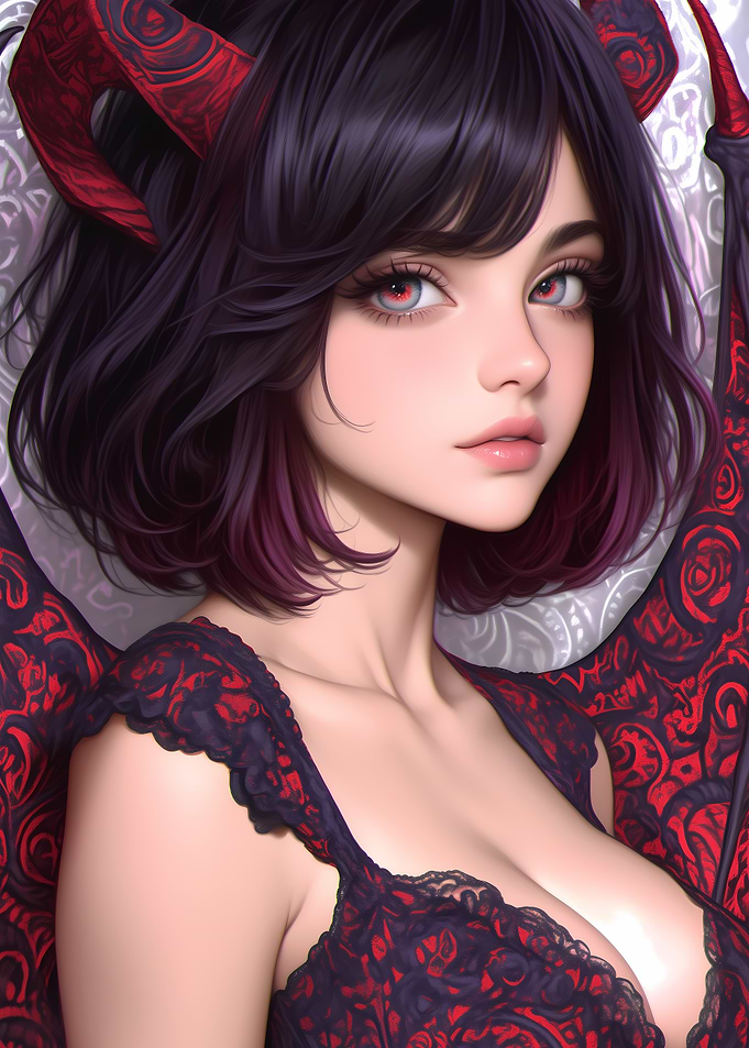 Demon Girl with Red Horns Gaming