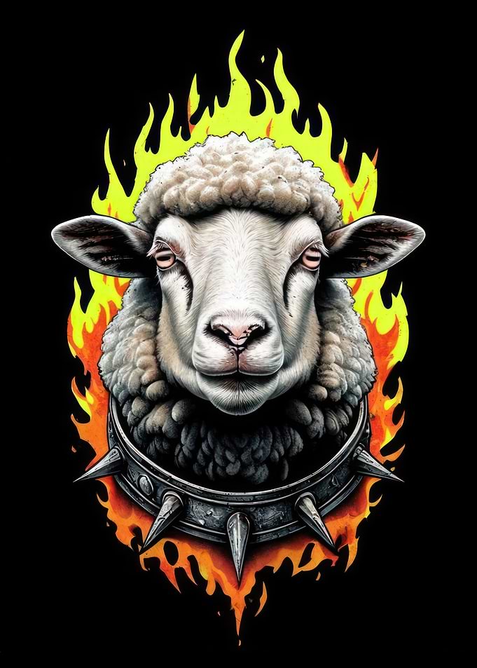 Sheep in Flames with Spiked Collar
