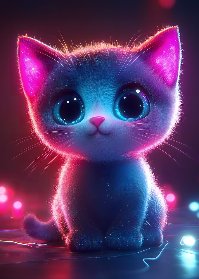 Neon Glowing Kitten Portrait