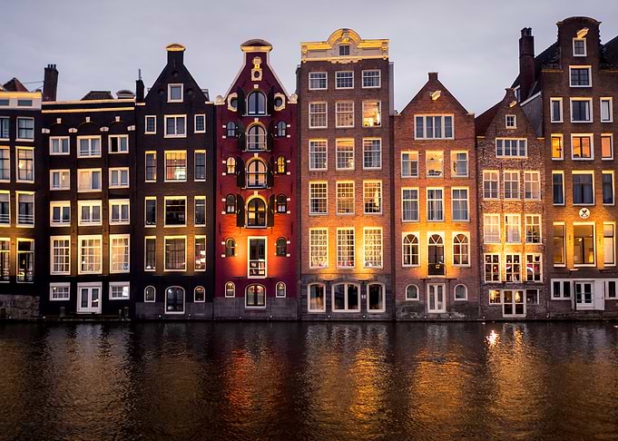 Amsterdam Canal Houses at Night