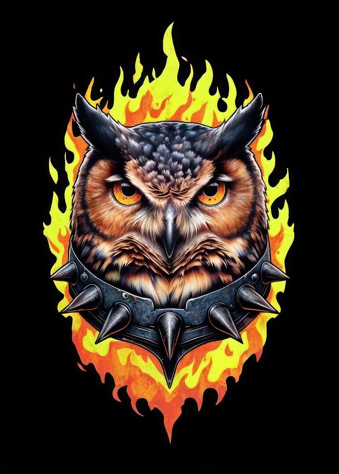 Fiery Owl with Spiked Collar