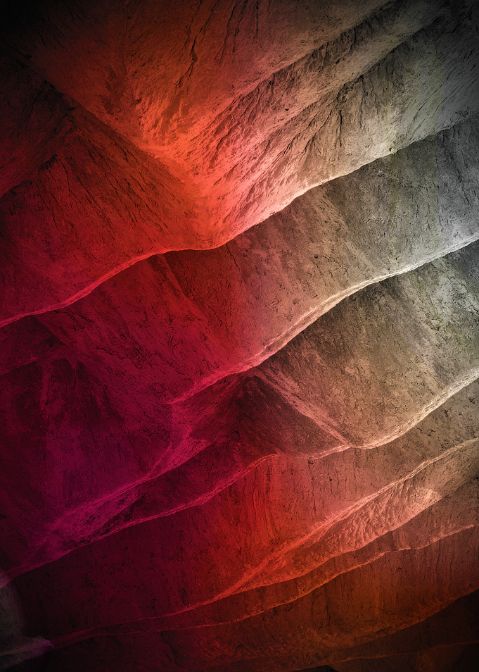 Abstract Rock Formation with Red Lighting