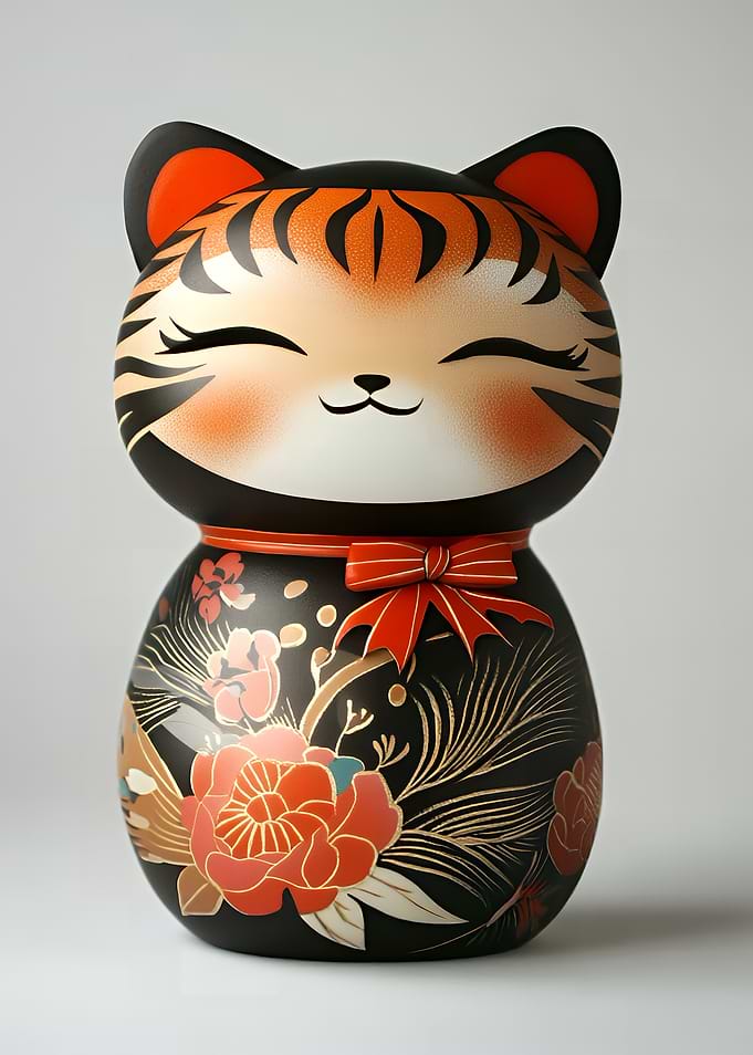 Floral Tiger Daruma Doll Figurine