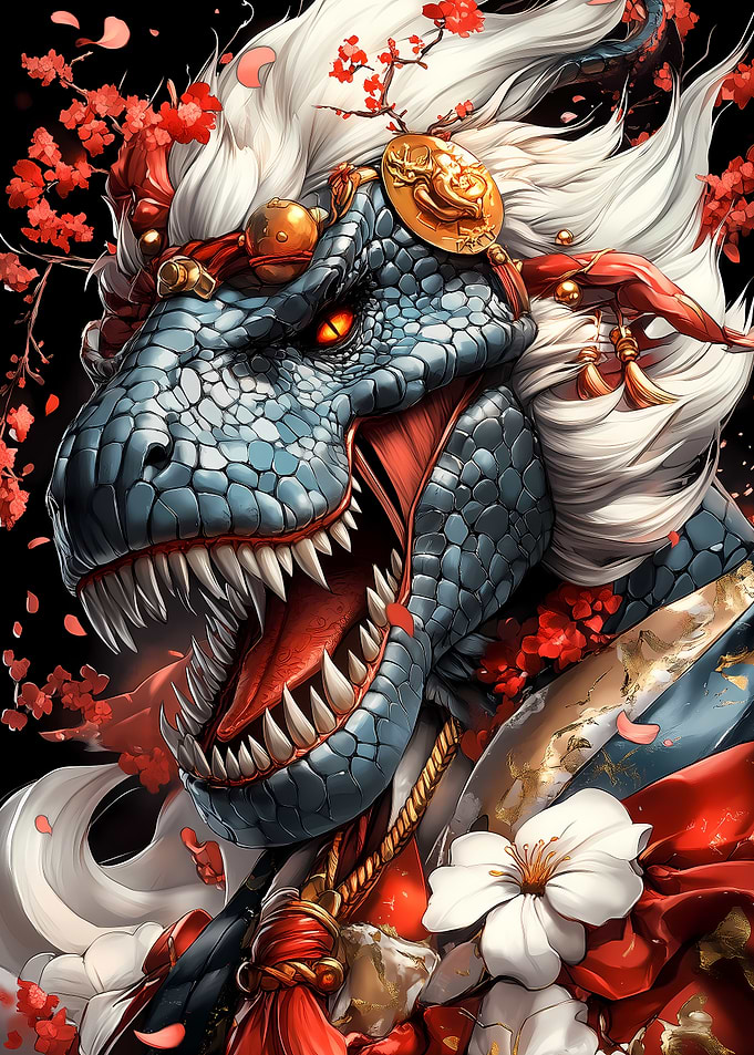 Japanese Dinosaur with Cherry Blossoms