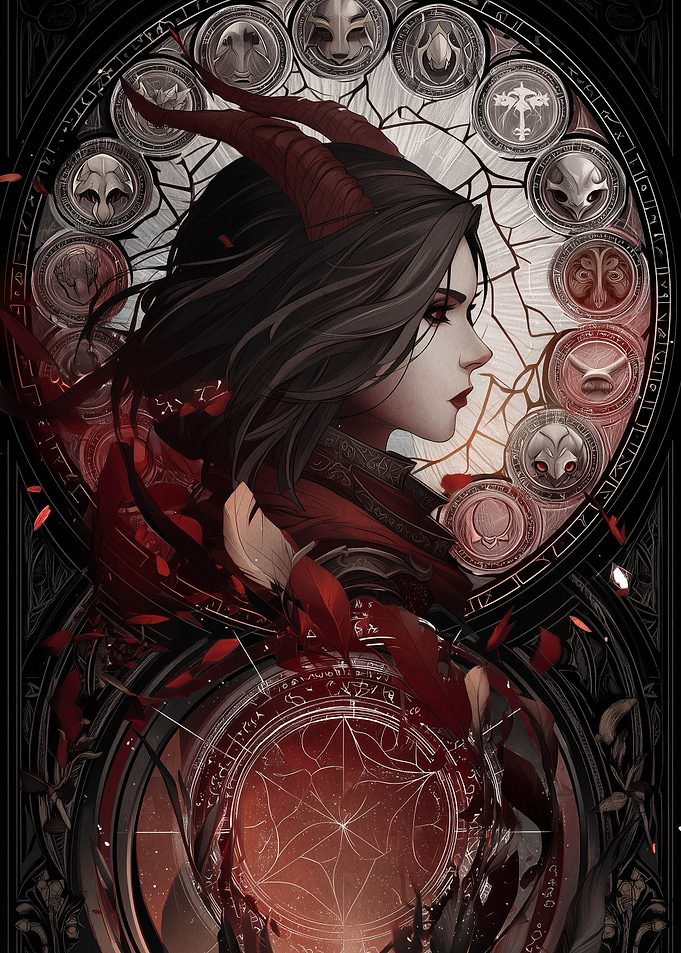 Demon Woman Stained Glass Portrait