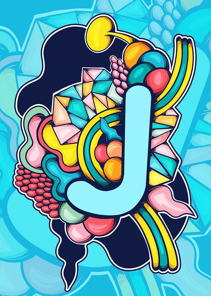 Letter J Colorful Abstract Illustration